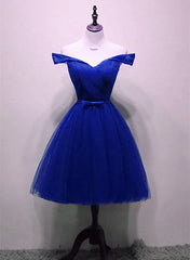Evening Dress With Sleeves, Cute Royal Blue Tulle Simple Party Dress , Lovely Formal Dress, Blue Homecoming Dresses