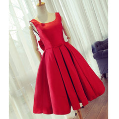 Club Outfit, Cute Satin Bow Back Party Dresses, Red Short Homecoming Dresses