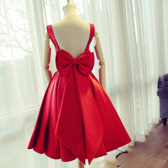 Party Dress Code Ideas, Cute Satin Bow Back Party Dresses, Red Short Homecoming Dresses