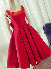 Classy Outfit, Cute Satin Bow Back Party Dresses, Red Short Homecoming Dresses