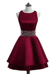 Formal Dress Off The Shoulder, Cute Satin Knee Length Cross Back Beaded Party Dress, Homecoming Dress