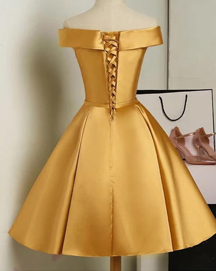 Evening Dress For Sale, Cute Satin Knee Length Off Shoulder Homecoming Dress, Prom Dress