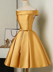 Evening Dress Sale, Cute Satin Knee Length Off Shoulder Homecoming Dress, Prom Dress