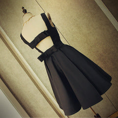 Bridal Shoes, Cute Short Black Satin Knee Length Homecoming Dress, Black Party Dress
