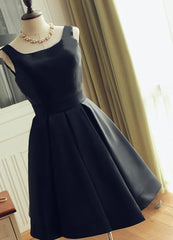 Ball Dress, Cute Short Black Satin Knee Length Homecoming Dress, Black Party Dress