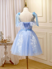 Bridesmaids Dress Burgundy, Cute Short Blue Lace Prom Dresses, Short Blue Lace Formal Graduation Dresses