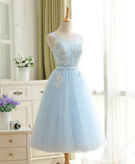 Formal Dresses Online, Cute Sky Blue Lace Tulle Short Prom Dress, Homecoming Dress