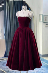 Prom Dress Inspiration, Cute Spaghetti Straps Velvet Short Prom Dress, A-Line Homecoming Party Dress