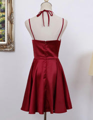 Bridesmaid Dresses Velvet, Cute Straps Dark Red Mini Party Dress, Dark Red Short Homecoming Dress