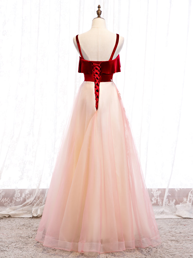 Indian Wedding Dress, Cute Straps Velvet and Tulle Long Party Dress, A-line Evening Gown