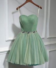 Lace Dress, Cute Sweet Neck Short Prom Dress, Green Homecoming Dresses