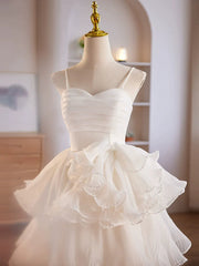 Formal Dress Party Wear, Cute Sweetheart Neck Organza White Prom Dress, White Homecoming Dresses