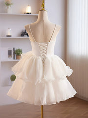 Formal Dress Australia, Cute Sweetheart Neck Organza White Prom Dress, White Homecoming Dresses