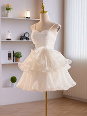 Formal Dress Boutique, Cute Sweetheart Neck Organza White Prom Dress, White Homecoming Dresses