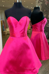 Prom Dresses Designer, Cute Sweetheart Neck Short Hot Pink Prom Dress, Hot Pink Formal Graduation Homecoming Dress, Cocktail Dress