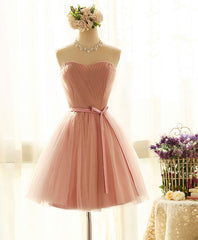 Formal Dress Boutiques Near Me, Cute Sweetheart Neck Tulle Short Prom Dress, Pink Bridesmaid Dress