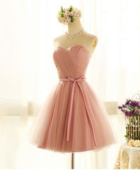 Formal Dress Long Gowns, Cute Sweetheart Neck Tulle Short Prom Dress, Pink Bridesmaid Dress