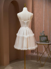 Prom Dresses Photos Gallery, Cute Tulle Light Champagne Short Prom Dress, Lace Homecoming Dress
