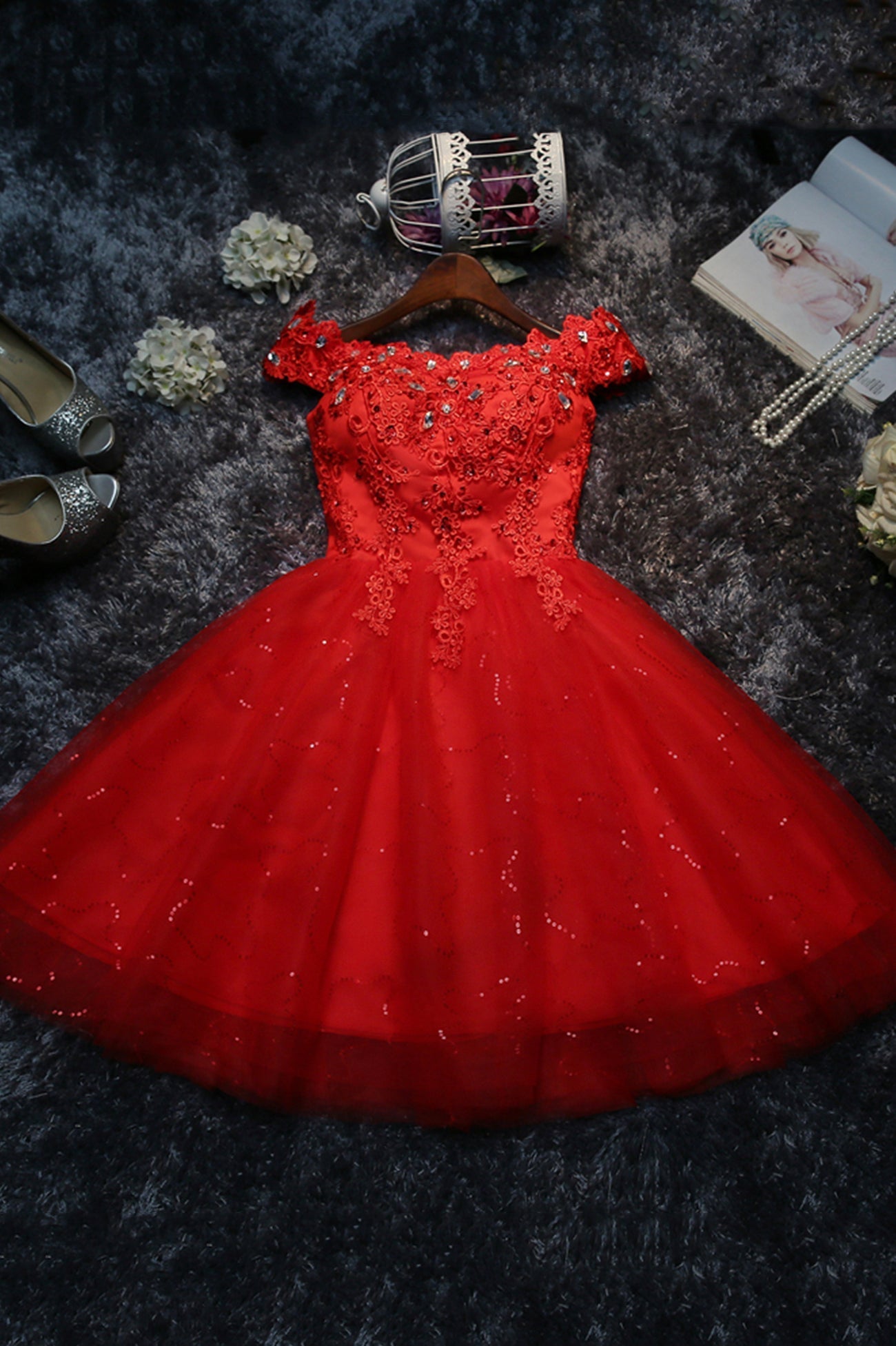 Formal Dress Shops Near Me, Cute Tulle Short A-Line Prom Dress, Off the Shoulder Homecoming Party Dress
