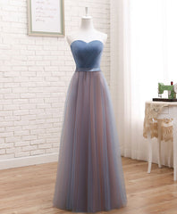 Prom Dress Light Blue, Cute Tulle Sweetheart Neck Prom Dress, Gray Blue Long Formal Dress