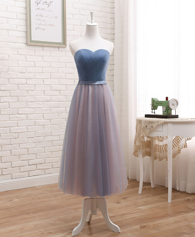 Prom Dress Country, Cute Tulle Sweetheart Neck Prom Dress, Gray Blue Long Formal Dress