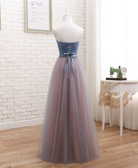 Prom Dress Champagne, Cute Tulle Sweetheart Neck Prom Dress, Gray Blue Long Formal Dress
