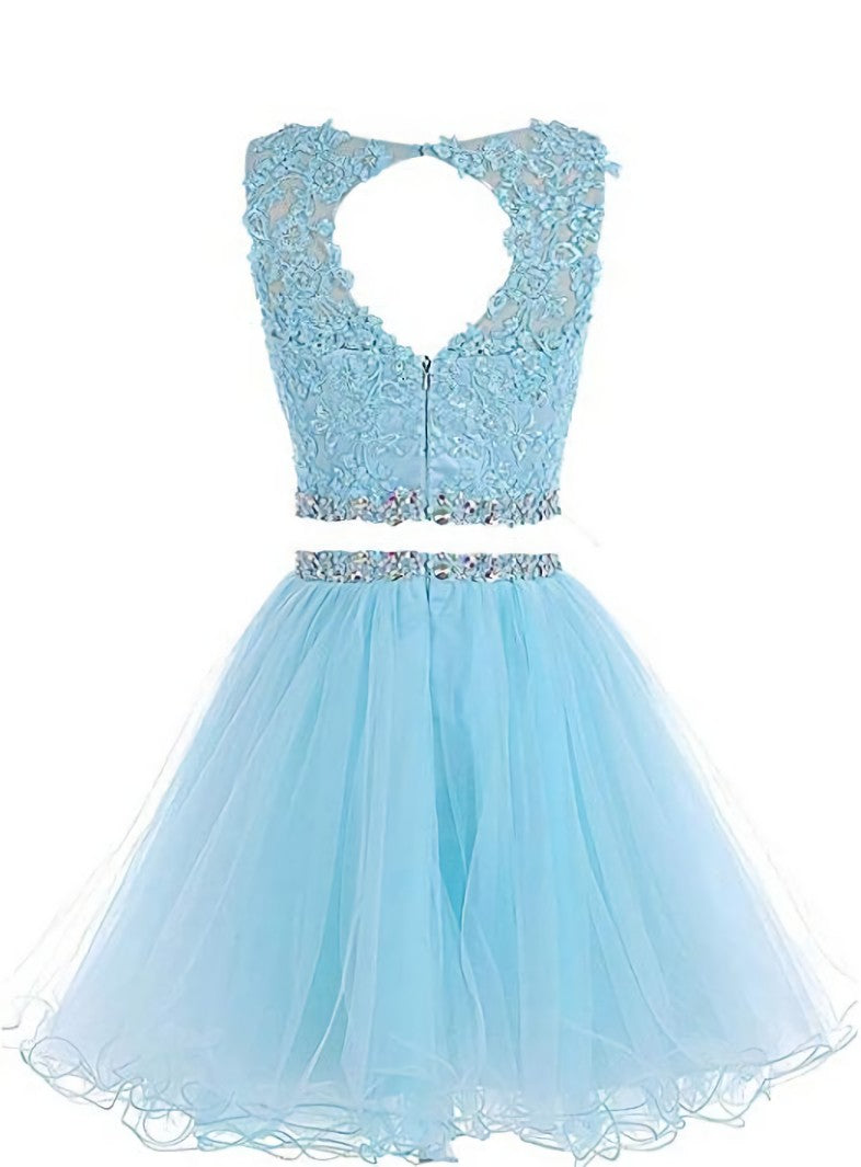 Long Formal Dress, Cute Two Piece Tulle with Beadings Homecoming Dress, Lovely Formal Dress