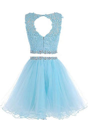 Long Formal Dress, Cute Two Piece Tulle with Beadings Homecoming Dress, Lovely Formal Dress