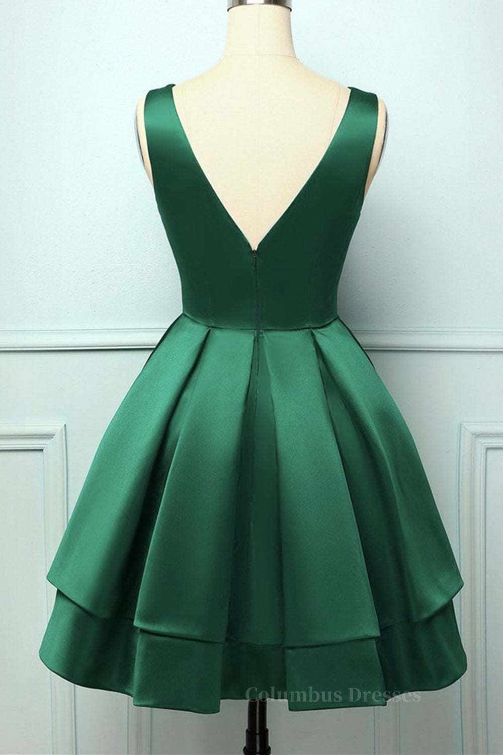 Sage Green Wedding, Cute V Neck and V Back Layered Green Short Prom Dress, Short Green Homecoming Dress, Green Formal Evening Dress