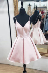 Bridesmaid Dresses Photos Gallery, Cute V Neck Open Back Pink Short Prom Dress, Backless Pink Homecoming Dress, Short Pink Formal Evening Dress