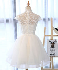 Formal Dress Fall, Cute White Lace Short Prom Dress, White Homecoming Dress