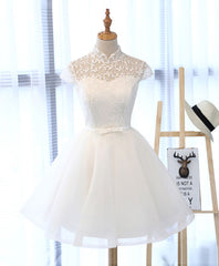 Formal Dress Short, Cute White Lace Short Prom Dress, White Homecoming Dress