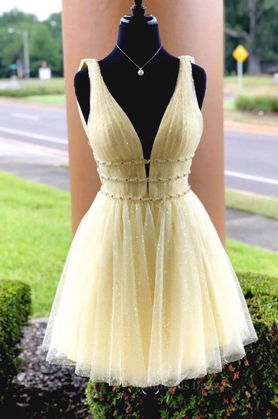 Maxi Dress Outfit, Cute yellow tulle short prom dress, yellow homecoming dress
