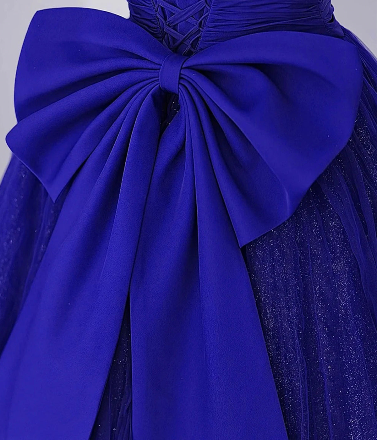 Bridesmaid Dress For Girls, Cute Tulle Long Prom Dress with Bow, Royal Blue Short Sleeve Evening Party Dress