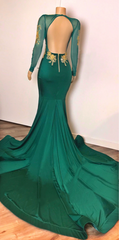 Yellow Dress, Sexy Long Sleeves Emerald Green Prom Dresses On Sale Open Back Side Slit