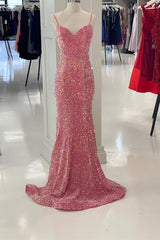 Formal Dresses Wedding, Glitter Pink Velvet Sweetheart Mermaid Long Formal Dress