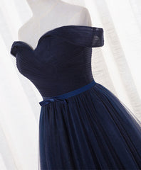Formal Dress For Wedding, Dark Blue A Line Tulle Long Prom Dress, Evening Dress