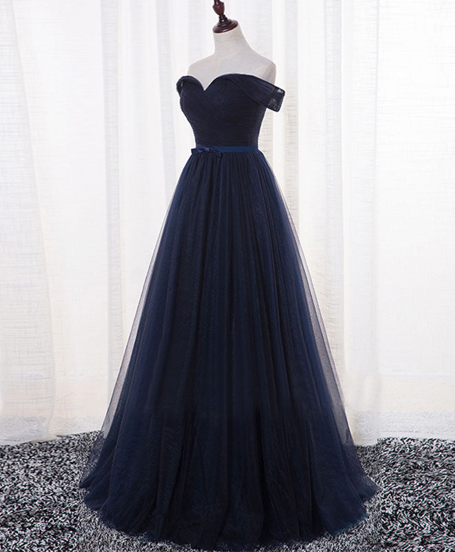 Formal Dressing For Wedding, Dark Blue A Line Tulle Long Prom Dress, Evening Dress