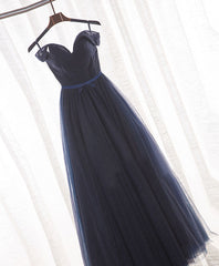 Formal Dress Places Near Me, Dark Blue A Line Tulle Long Prom Dress, Evening Dress
