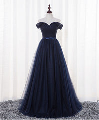 Formal Dresses For Wedding, Dark Blue A Line Tulle Long Prom Dress, Evening Dress