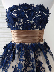 Black Dress, Dark Blue Lace Applique Tulle Long Prom Dress Blue Bridesmaid Dress