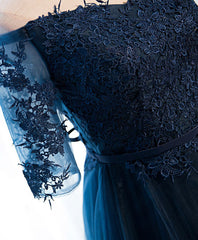Prom Dress, Dark Blue Lace Tulle Long Prom Dress, Lace Evening Dress