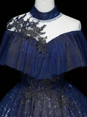 Bridesmaid Dress Burgundy, Dark Blue Long Prom Dress, Blue Tulle Formal Gown Graduation Dresses
