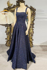 Bridesmaides Dresses Blue, Dark blue sequin long prom dress , blue evening dress