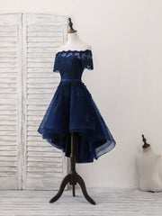 Prom Dresses Websites, Dark Blue Tulle Lace Short Prom Dress, Dark Blue Homecoming Dress