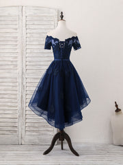 Prom Dress Websites, Dark Blue Tulle Lace Short Prom Dress, Dark Blue Homecoming Dress
