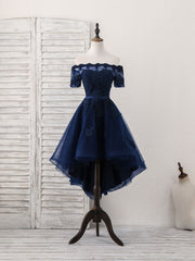 Prom Dress Website, Dark Blue Tulle Lace Short Prom Dress, Dark Blue Homecoming Dress