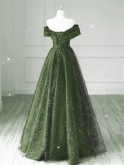 Bridesmaids Dresses On Sale, Dark Green and Black A-line Satin Long Party Dress, Simple Long Prom Dress