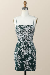 Party Dress Australian, Dark Green and White Floral Tight Mini Dress
