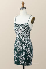 Party Dress Australia, Dark Green and White Floral Tight Mini Dress